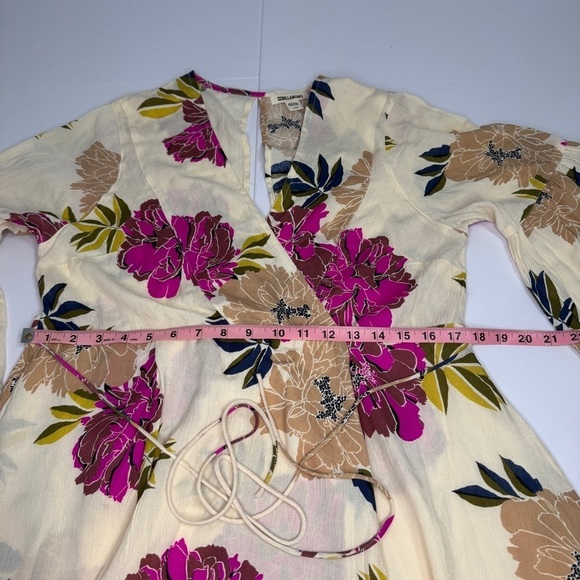 Billabong Divine Floral Mini Wrap Dress L Bell Sleeve Boho Festival - Picture 7 of 9